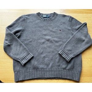 VINTAGE Ralph Lauren Polo Sweater Mens L/XL Gray Knit Pony Sweatshirt